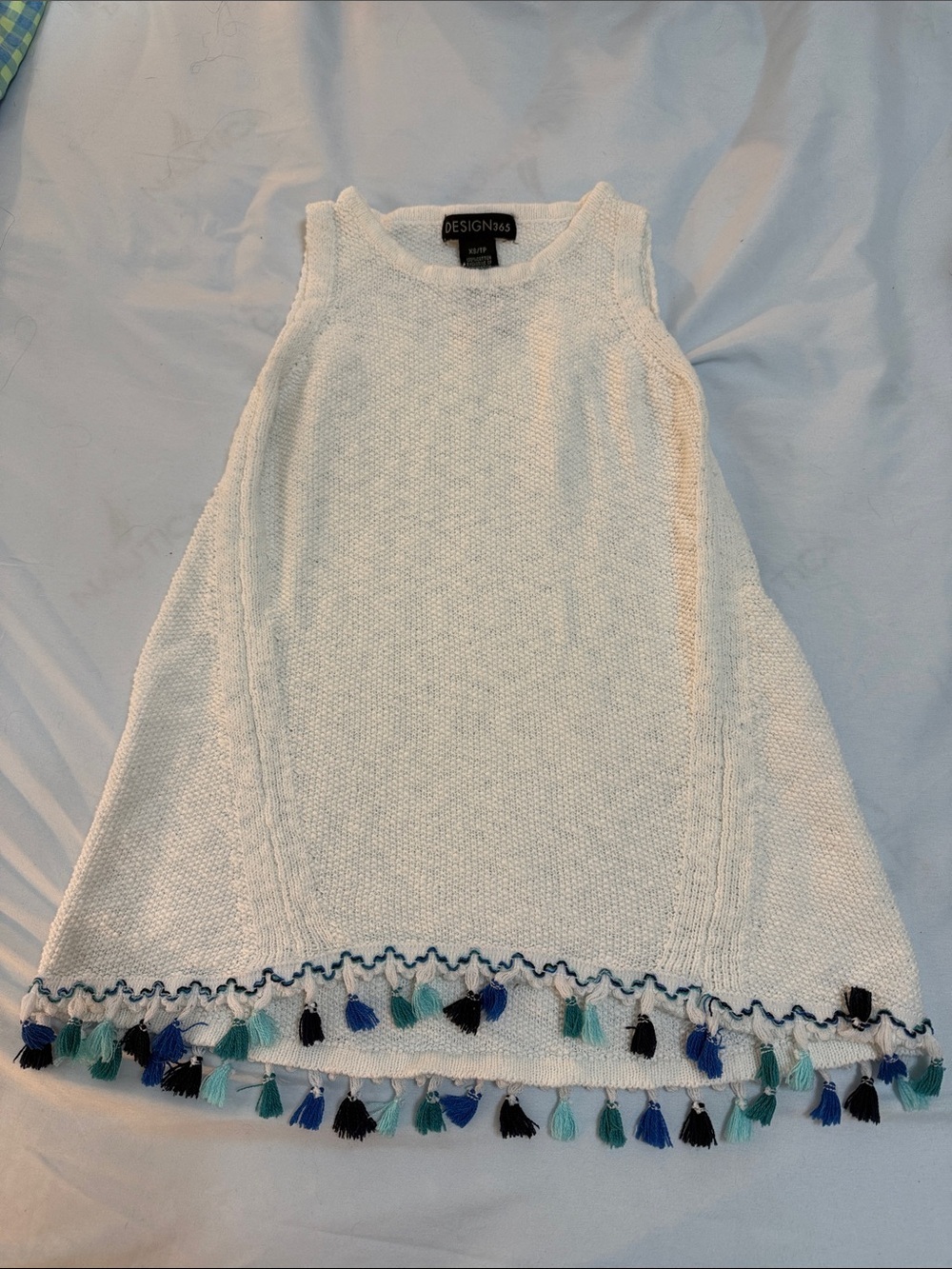 White Knit Girls' Tank Top with Tassel Hem